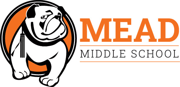 Logo of Mead Middle School featuring a bulldog mascot and the school name in orange and black text.