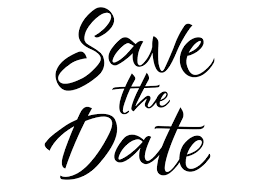 Text graphic that reads "Save the Date" in elegant, cursive black font on a white background.