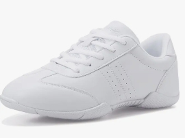 A single white athletic shoe with a smooth surface and lace-up design, featuring perforations on the side.